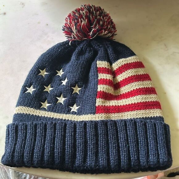 American flag knit Pom Pom beanie one size - Picture 1 of 6